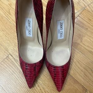 Jimmy Choo red snake anouk heels